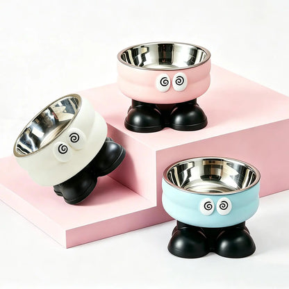 Elevated Pet Bowl with Detachable Stainless Steel Feeding Dish and Neck Protector, Ideal for Dogs and Cats