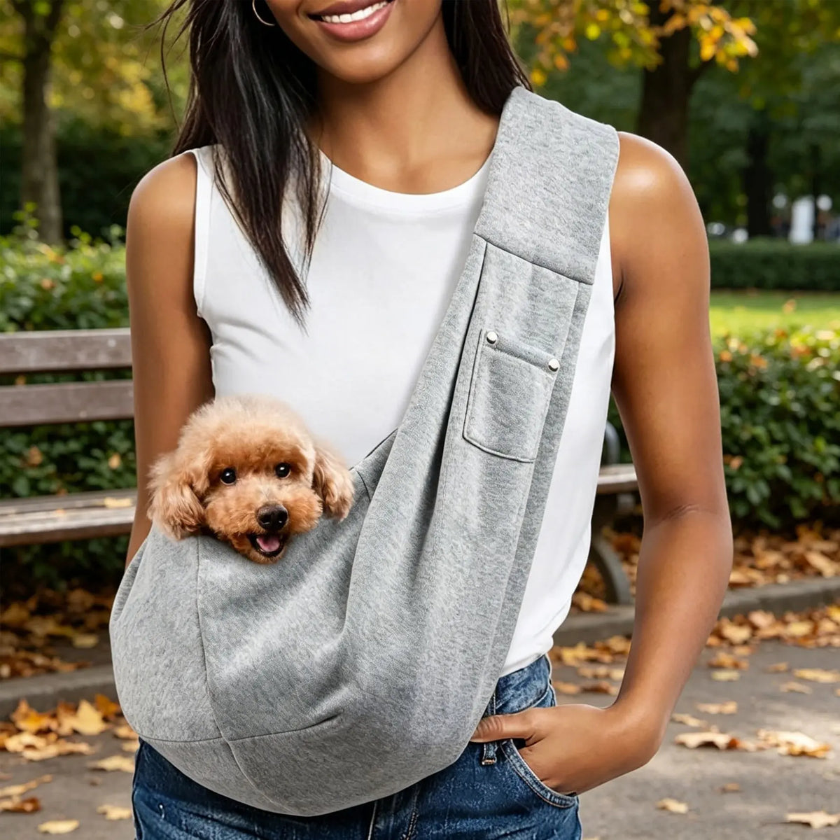 Pet Dog Sling Carrier for Pets 3-10 lbs - Reversible Hand-Free Travel Bag with Unadjustable Strap