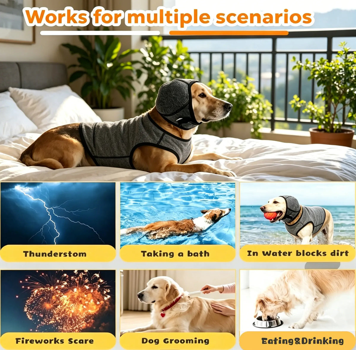 Noise-Canceling Ear Wrap for Dogs - Comfortable Calming Hoodie for Fireworks, Thunder, and Vacuum Noise Protection, Adjustable for Grooming, Bathing, and Swimming - Ideal Gift for Your Dog