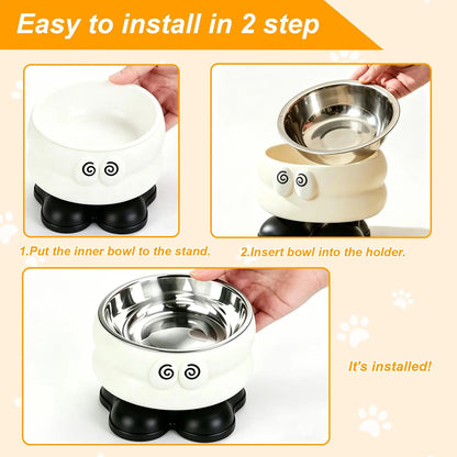 Elevated Pet Bowl with Detachable Stainless Steel Feeding Dish and Neck Protector, Ideal for Dogs and Cats
