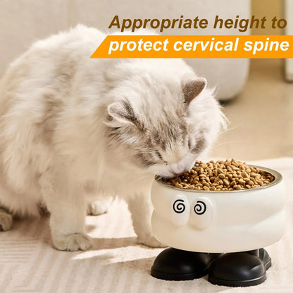 Elevated Pet Bowl with Detachable Stainless Steel Feeding Dish and Neck Protector, Ideal for Dogs and Cats