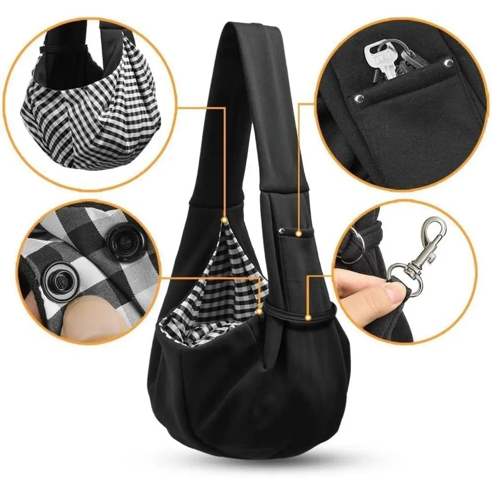 Pet Dog Sling Carrier for Pets 3-10 lbs - Reversible Hand-Free Travel Bag with Unadjustable Strap