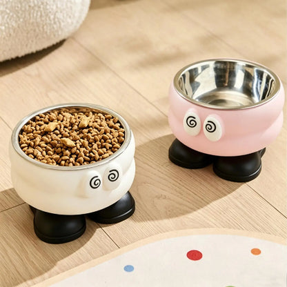 Elevated Pet Bowl with Detachable Stainless Steel Feeding Dish and Neck Protector, Ideal for Dogs and Cats