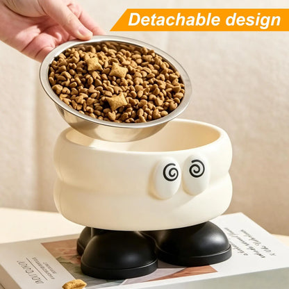 Elevated Pet Bowl with Detachable Stainless Steel Feeding Dish and Neck Protector, Ideal for Dogs and Cats