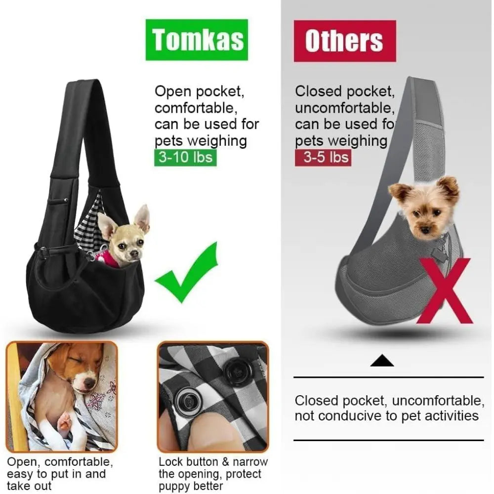Pet Dog Sling Carrier for Pets 3-10 lbs - Reversible Hand-Free Travel Bag with Unadjustable Strap